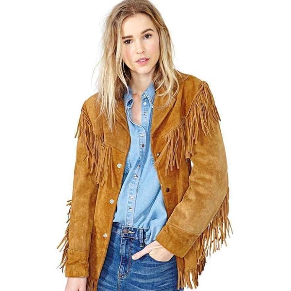 Genuine Suede Tassel Lapel Long Sleeve Motor Biker Native American